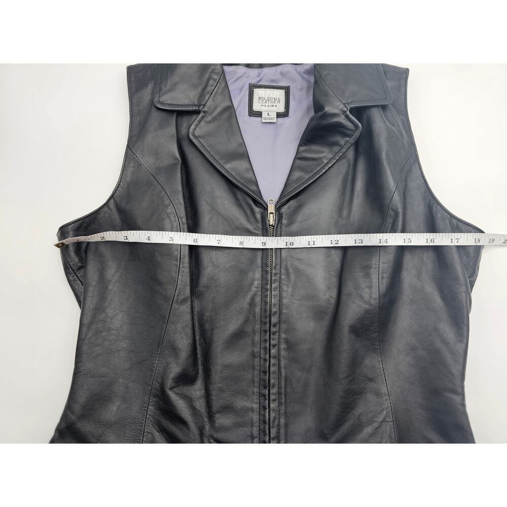 Vintage Women's Size L Black Leather Vest - Picture 5 of 6